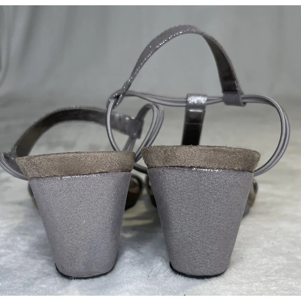 Style & Co Mulan 2 Embellished Evening Wedge Sandals Size 9W Silver Gray Sparkle